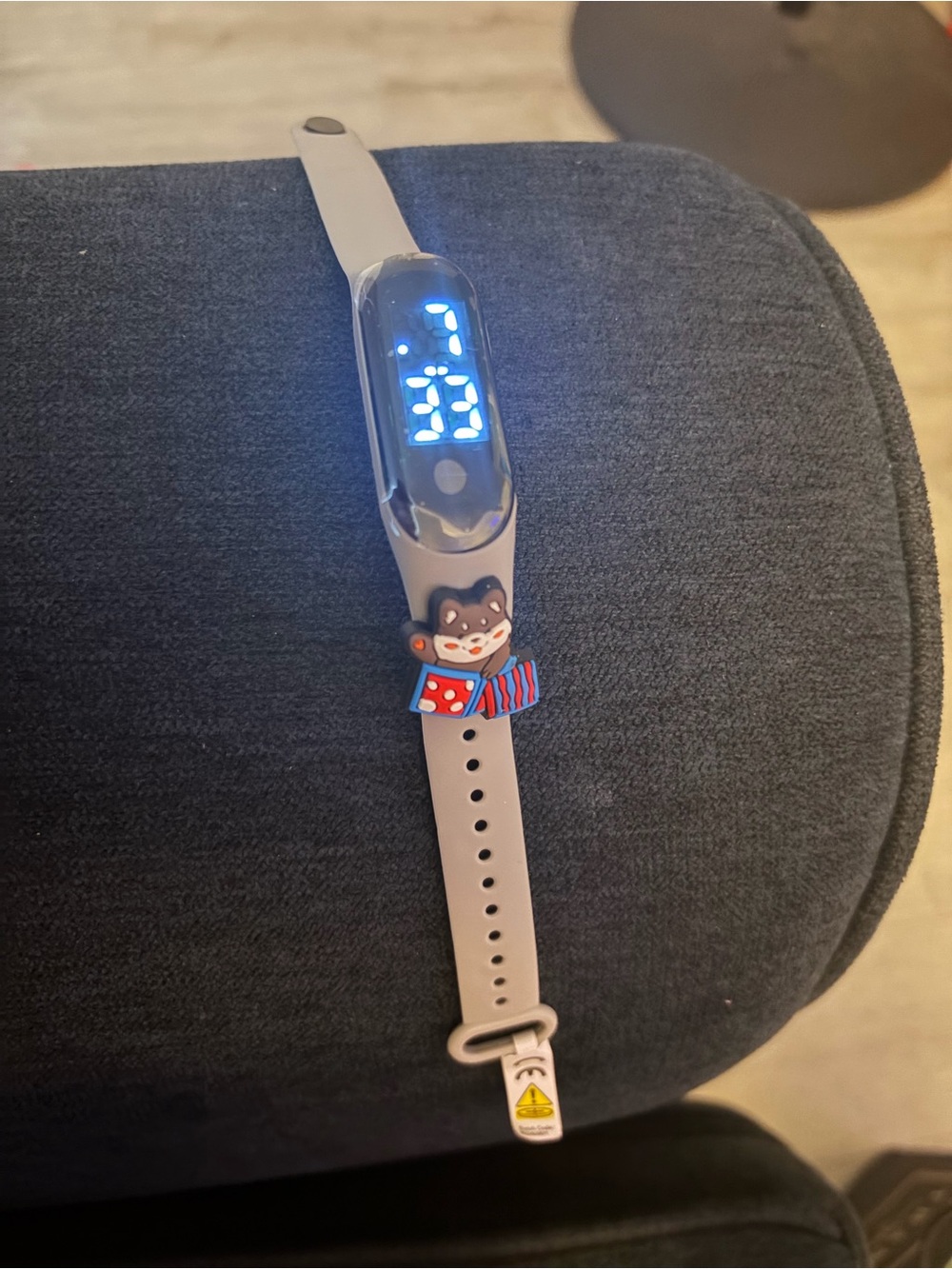 Temu LED Silicone Watch with Cartoon Charm - Light Gray & Blue